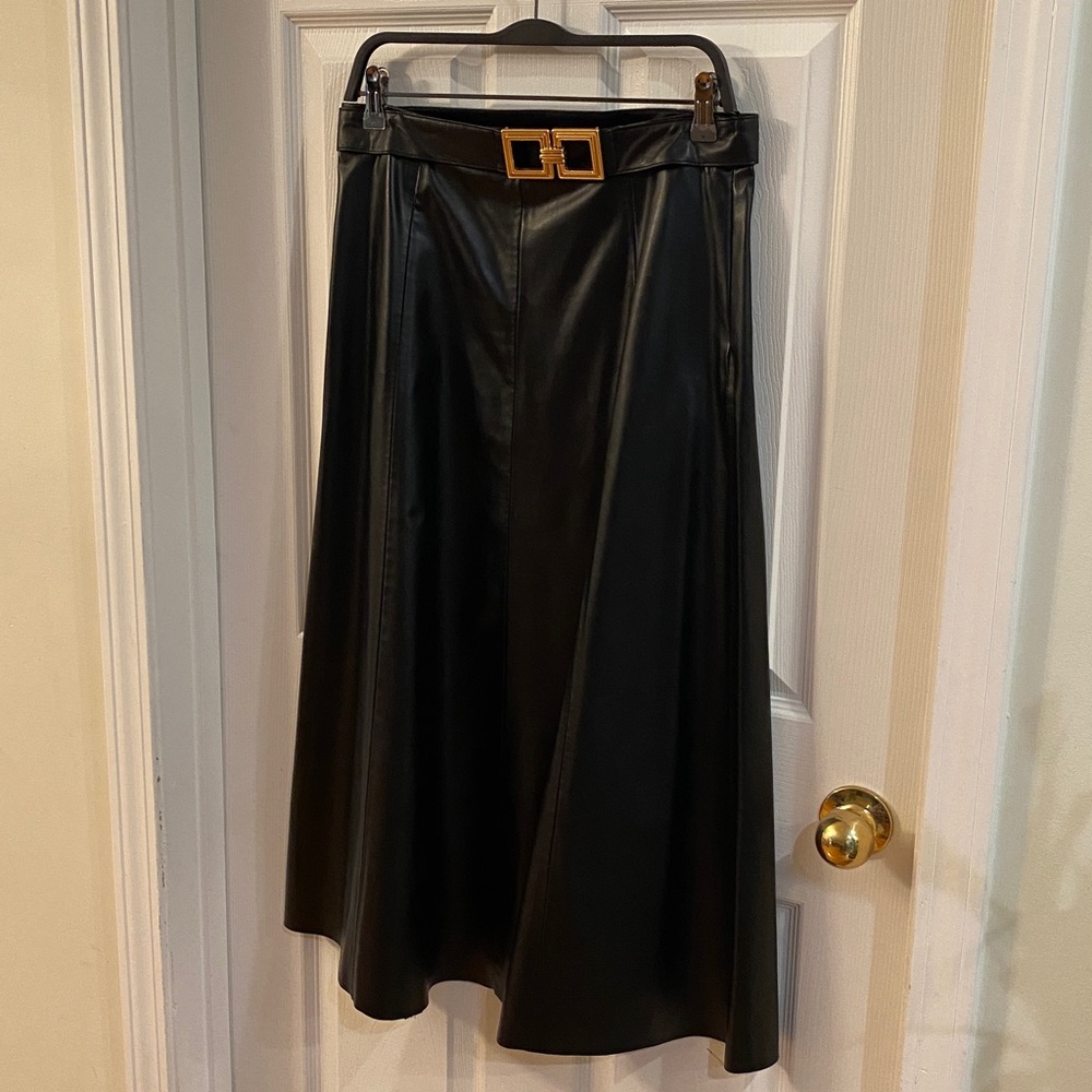 Zara Black A-Line Leather Skirt with Belt